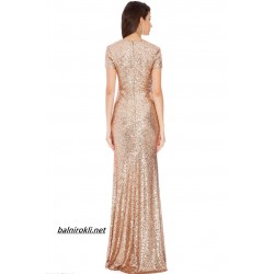 Дълга Блестяща Рокля в Цвят Шампанско 