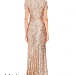 Дълга Блестяща Рокля в Цвят Шампанско 