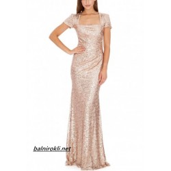 Дълга Блестяща Рокля в Цвят Шампанско 