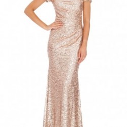 Дълга Блестяща Рокля в Цвят Шампанско 