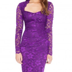 Дантелена Къса Парти Рокля Виолетова Ръкави