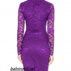 Дантелена Къса Парти Рокля Виолетова Ръкави
