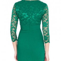 Дантелена Къса Зелена Рокля Деколте Ръкави