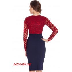 Елегантна Къса Рокля Два Цвята Дантела Ръкави