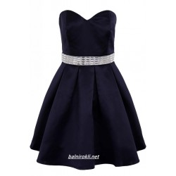  Елегантна Официална Тъмносиня Рокля Кристали