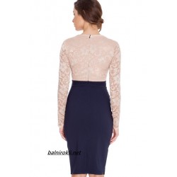 Елегантна Къса Рокля Тъмносиня с Дантела Капучино Елегантна Къса Рокля Тъмносиня с Дантела Капучино