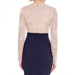 Елегантна Къса Рокля Тъмносиня с Дантела Капучино