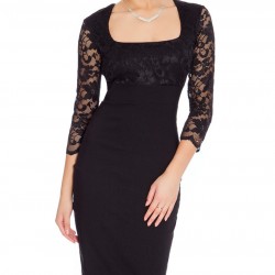 Елегантна Къса Коктейлна Черна Рокля Деколте