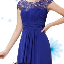 Дълга Елегантна Синя Рокля Дантела и Шифон